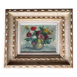 Painting - oil on canvas still life with dahlias