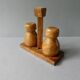 Salt and pepper shakers in olive wood and magnifying glass, 70s-80s