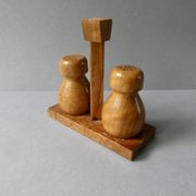 Olive wood and burl salt and pepper shakers, 1970s-80s.