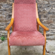 Armchair blond wood and pink velvet, vintage