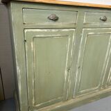 Antique green patinated grand buffet – 4 doors & 4 drawers – Wooden top