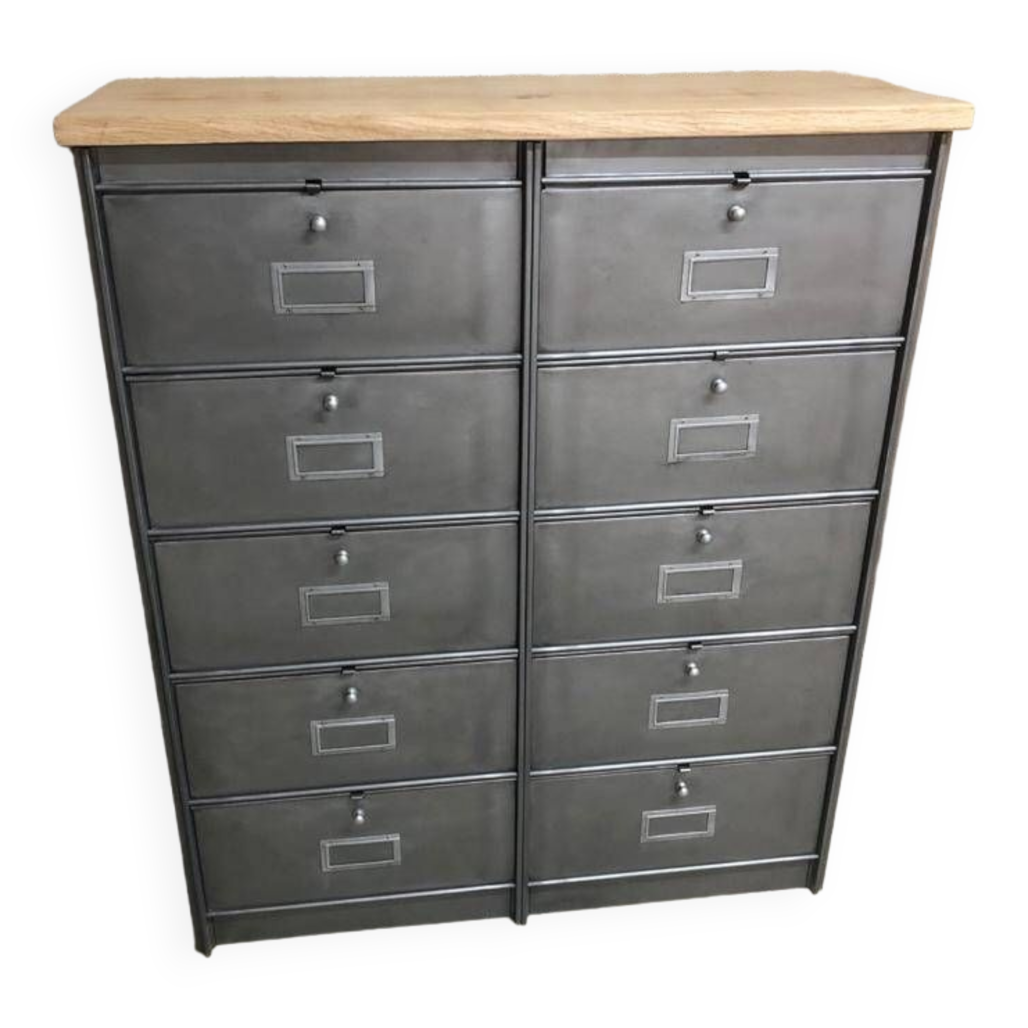 Ronéo industrial 10 flap storage unit with wooden and metal buttons