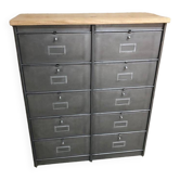 Ronéo industrial 10 flap storage unit with wooden and metal buttons