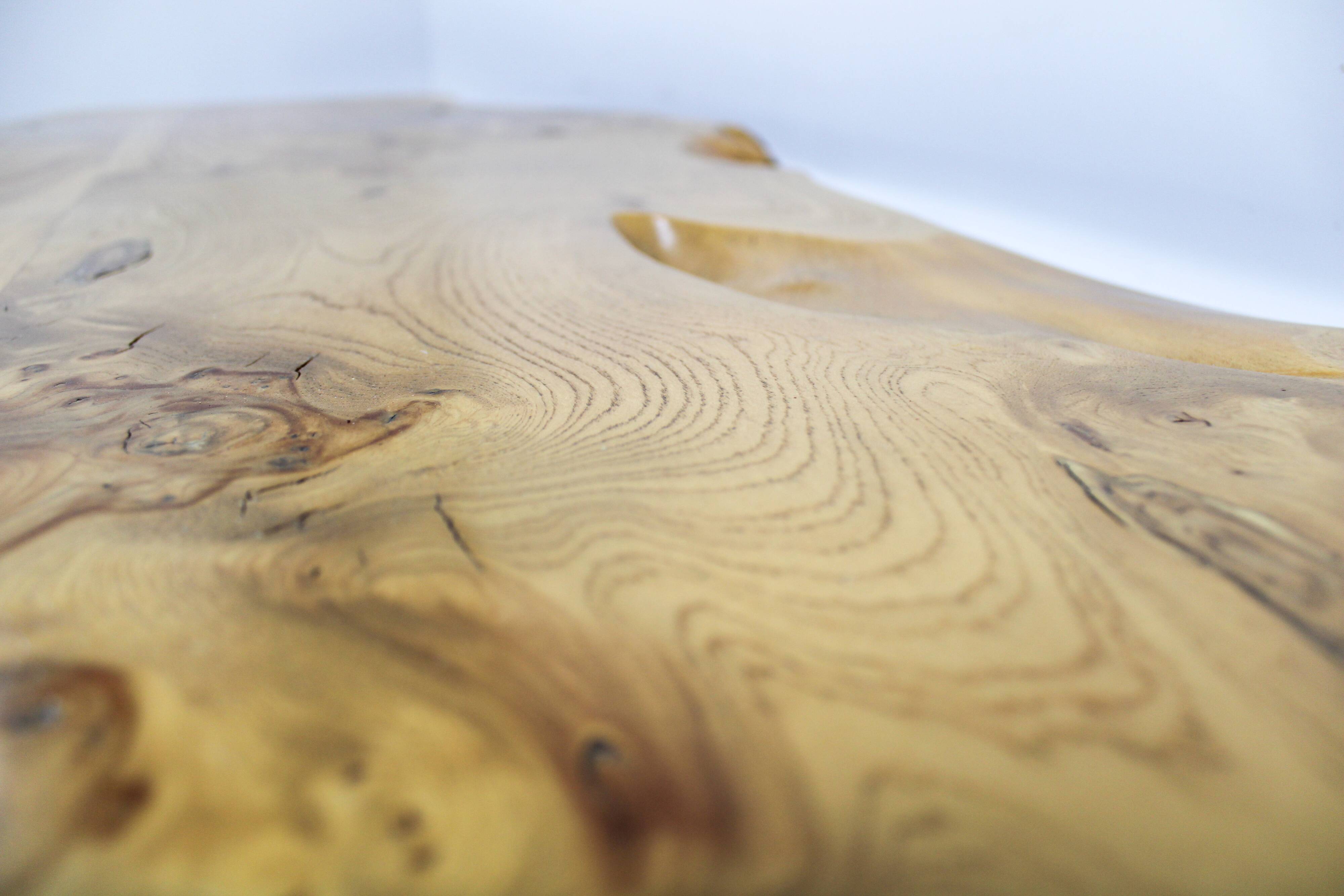 'Floating' mid-century Italian burr elm coffee table on Lucite blocks
