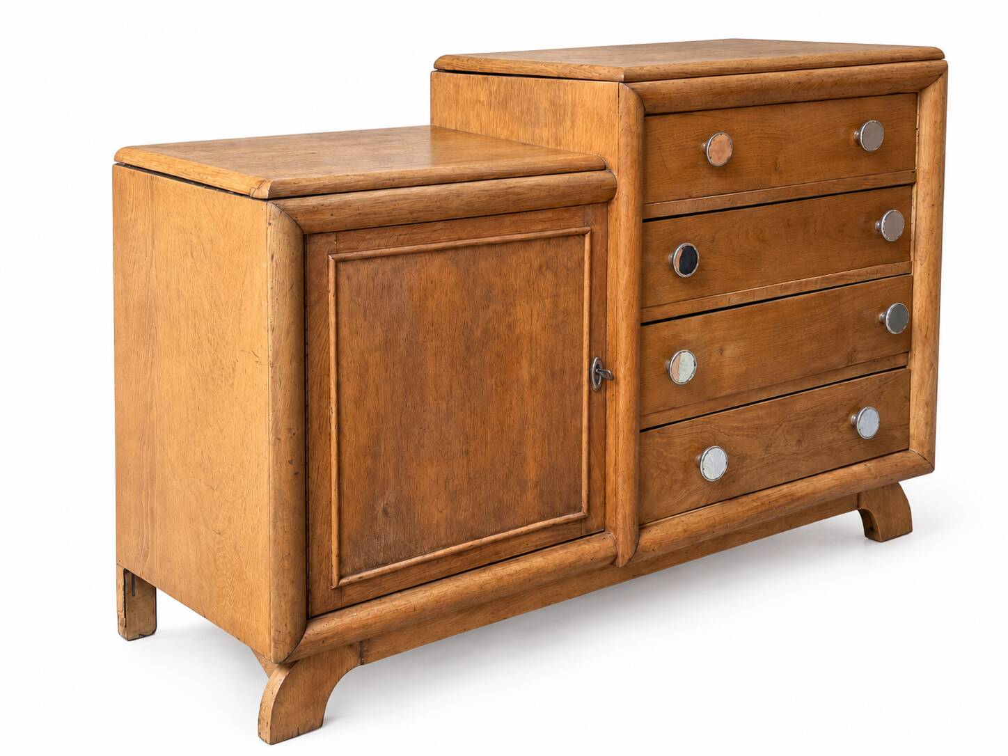 Commode asymétrique art déco chêne brut rénovée