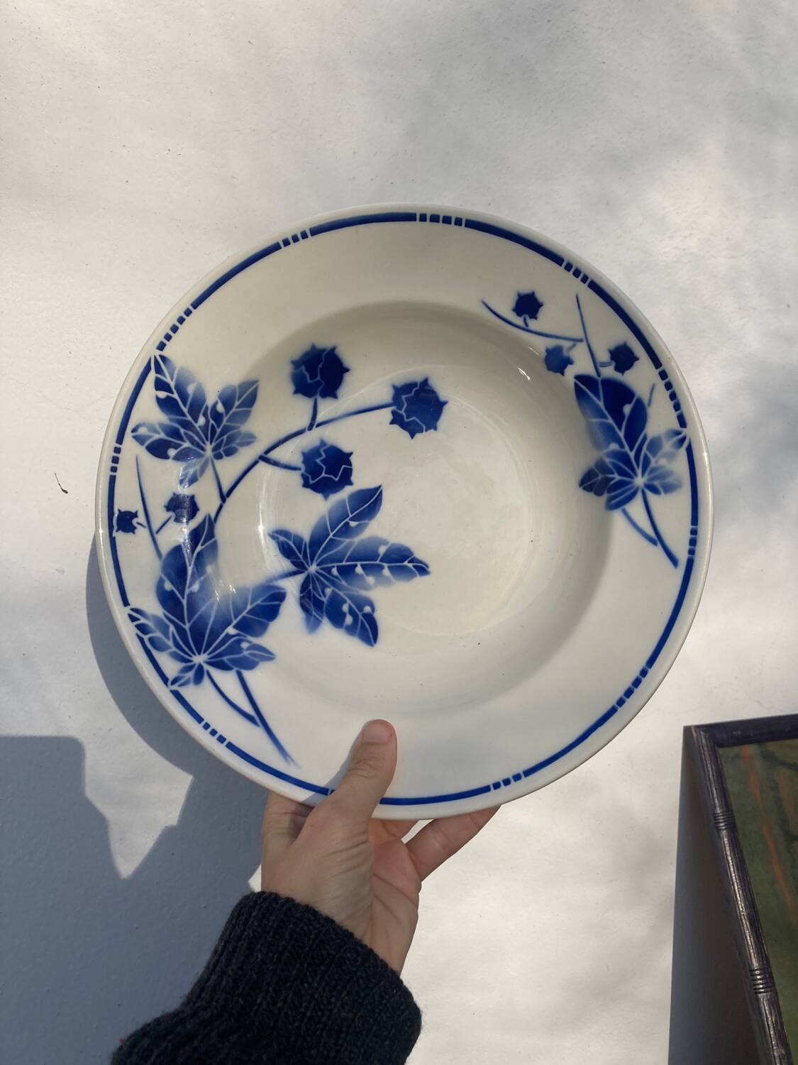 Blue earthenware salad bowl Moulin des loups