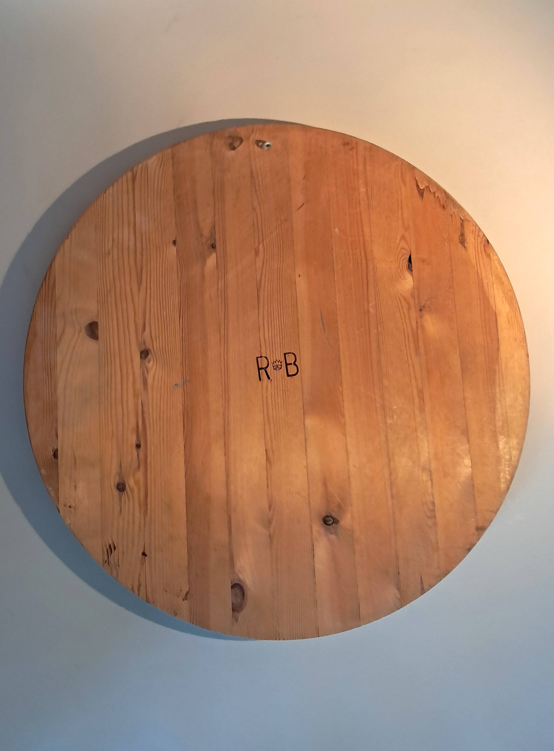 Miroir rond en pin massif de suède 1960/70 Vintage.