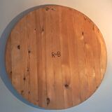 Round mirror in solid Swedish pine 1960/70 Vintage.