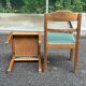 Set of 6 vintage solid wood chairs — Green fabric seats