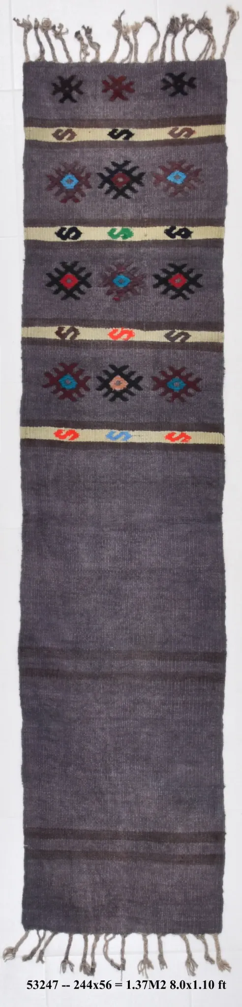 Mid Century Modern Kilim Runner Rug, Handmade Boho Hallway Carpet,56x244Cm