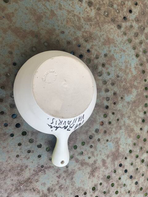 Bowl, pan with a female face engraved in enameled ceramic helene Ugo vallauris vintage