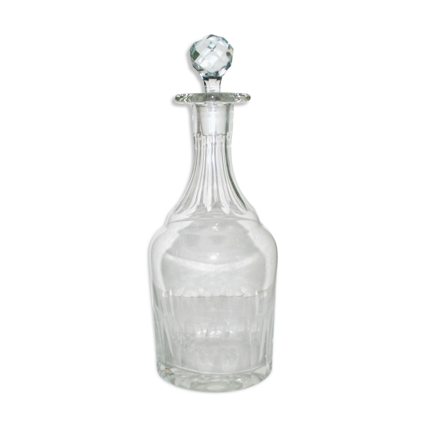 Old-time bistrot crystal carafe cut with flat ribs 1900