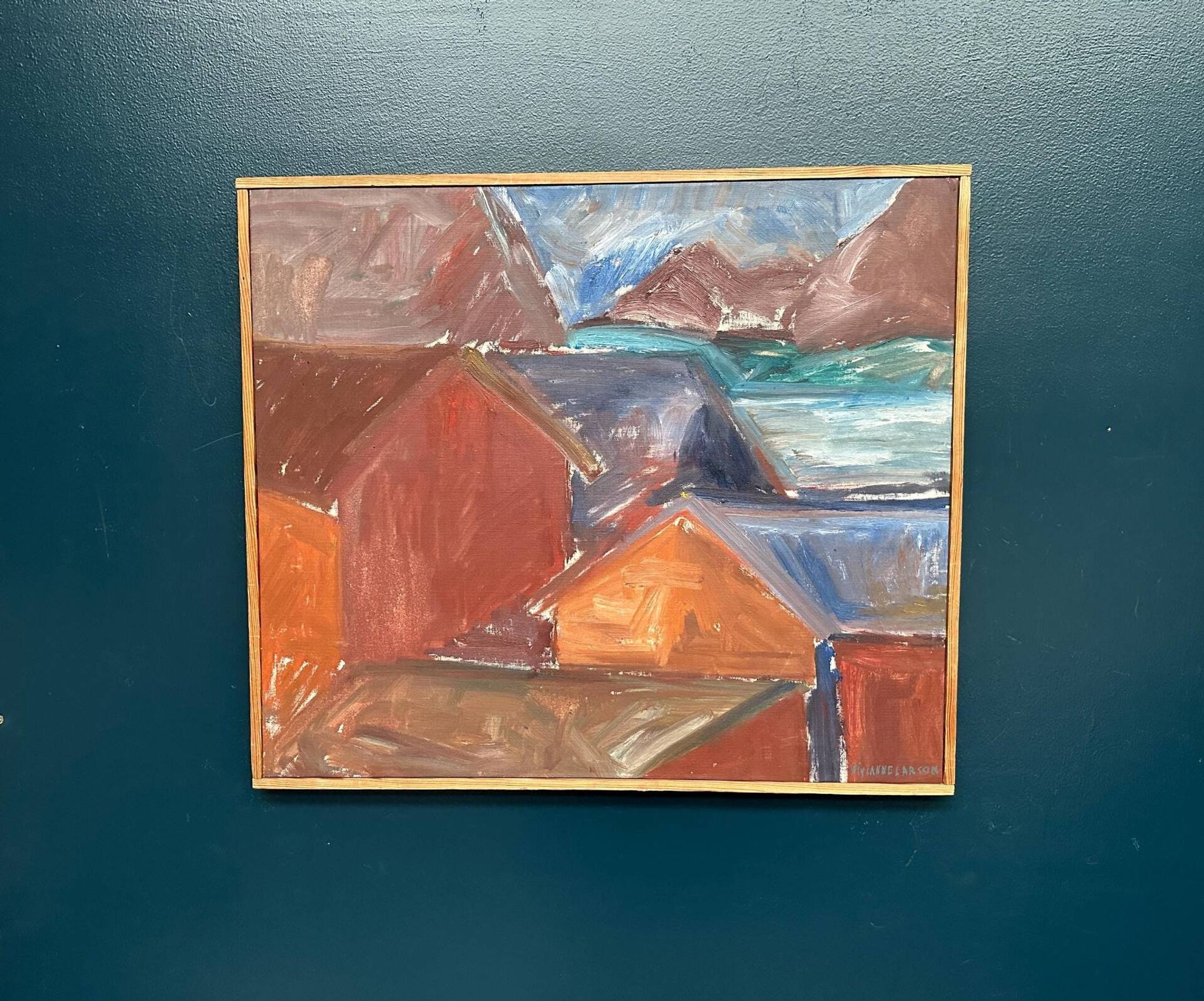 Swedish Oil on Canvas – “Bodar, Lofoten” by Vivianne Larsson – Vintage