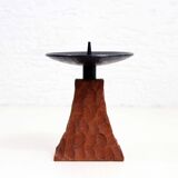Brutalist teak and metal candle holder