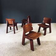 Constructivist Oak Dining Chairs, Belgium, 1960s, Set of 4
