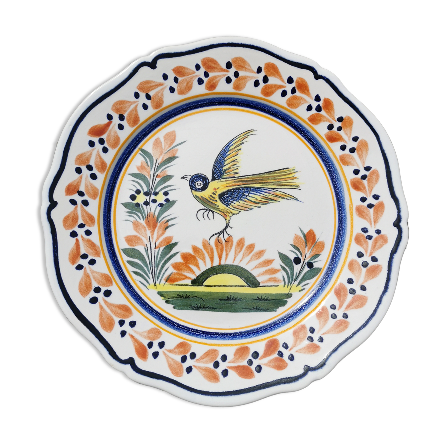 Assiette décorative en faïence, décor d'oiseau, Henriot de Quimper, Ile de Bréhat