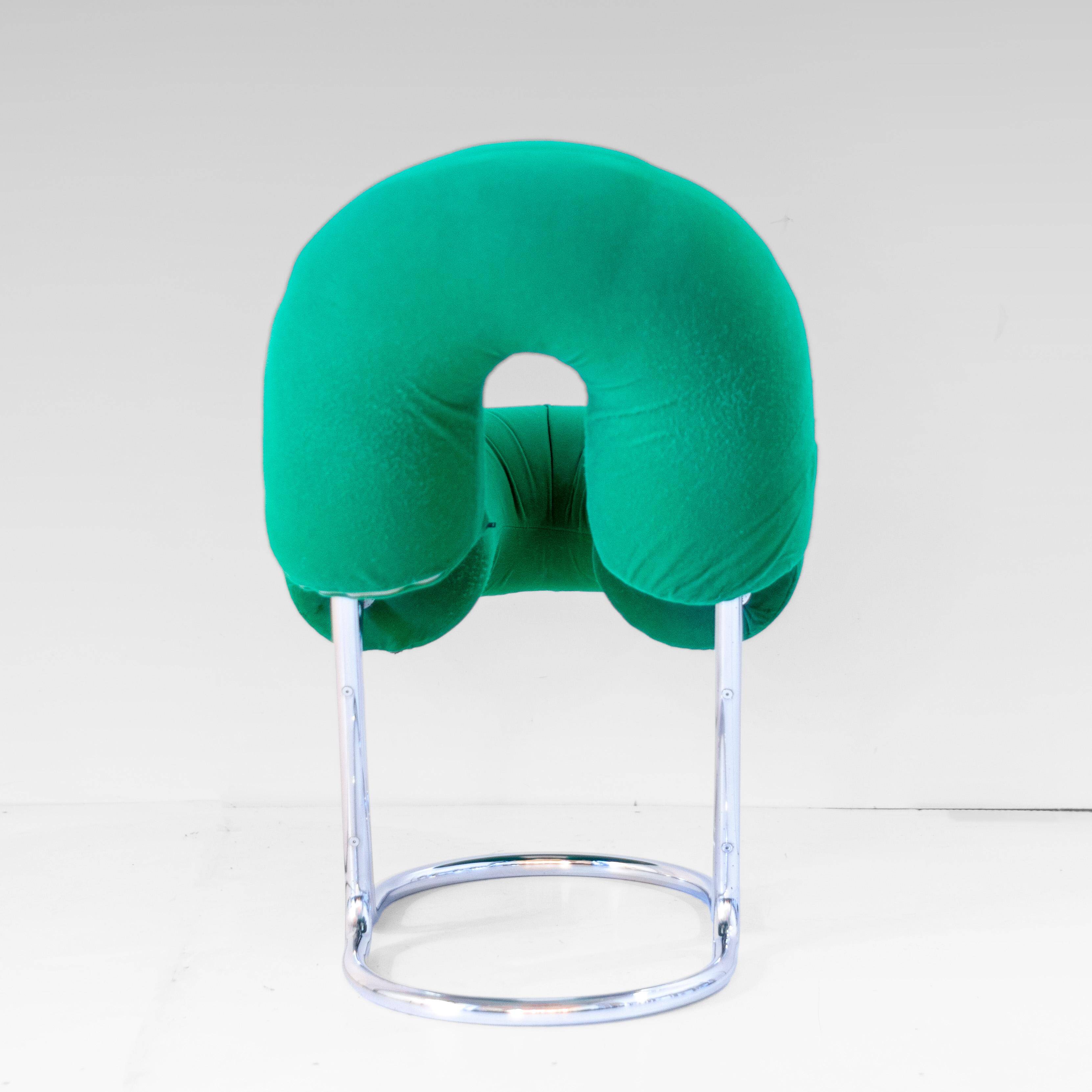 Space Age Italian Modern Desk Chair In Green Velvet and Chromed Metal