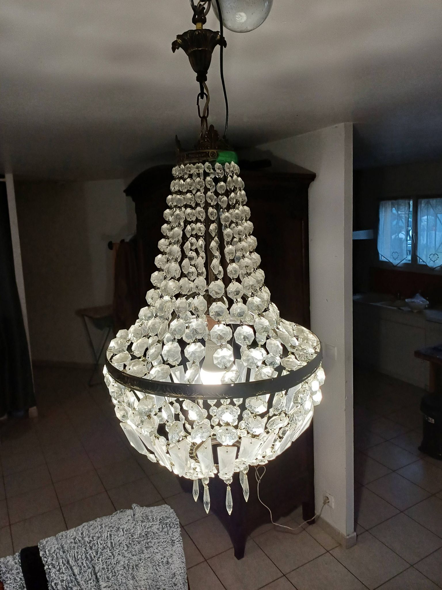Crystal and Brass Hot Air Balloon Tassel Chandelier
