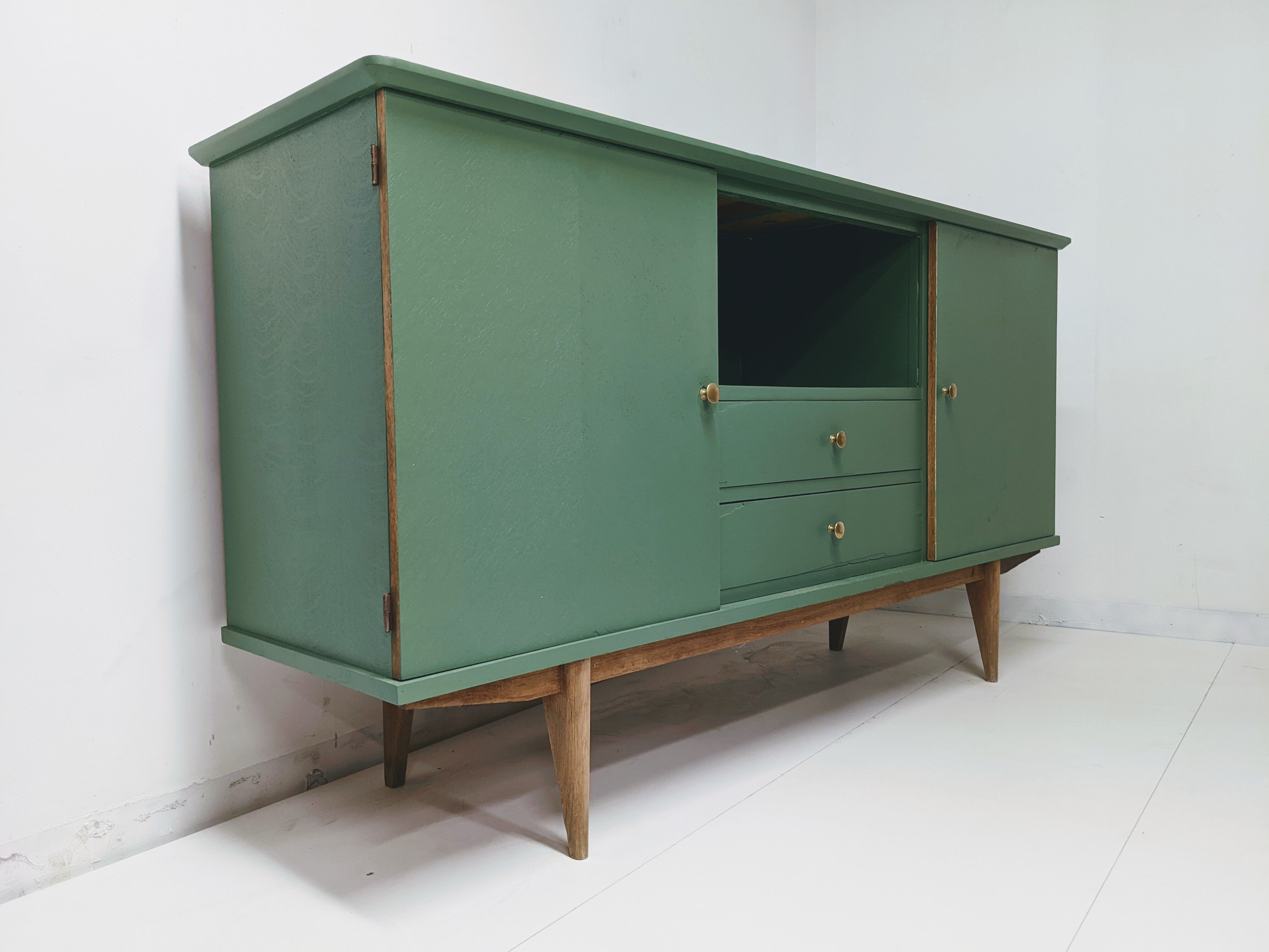 Vintage wooden and green sideboard