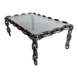 Table basse brutaliste à maillons de chaîne des années 1970