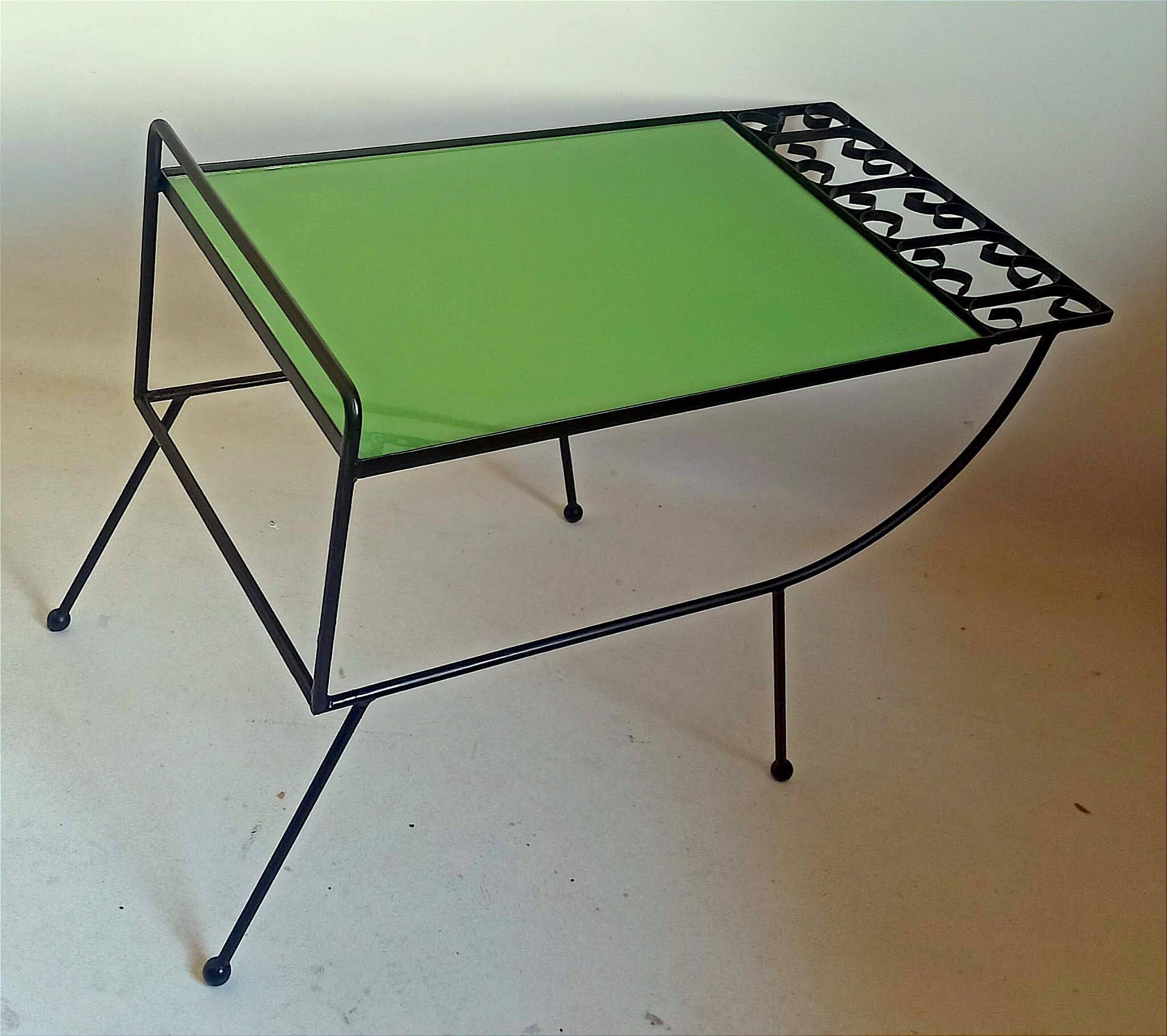 1960s side table with a lime green top, width 65.5 cm.