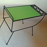 1960s side table with a lime green top, width 65.5 cm.