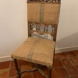 Classic carved wooden chair medieval castle with jute unique piece