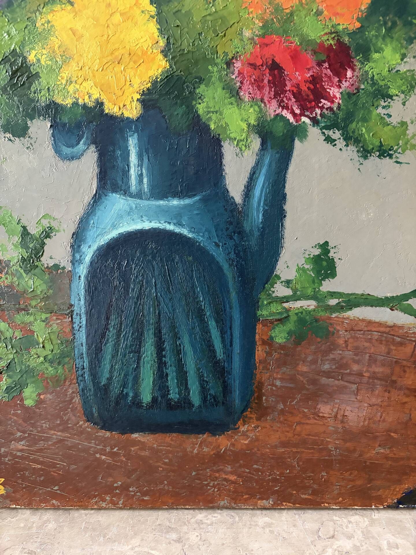 Bouquet in a jug, oil on canvas signed Rondeau 1963