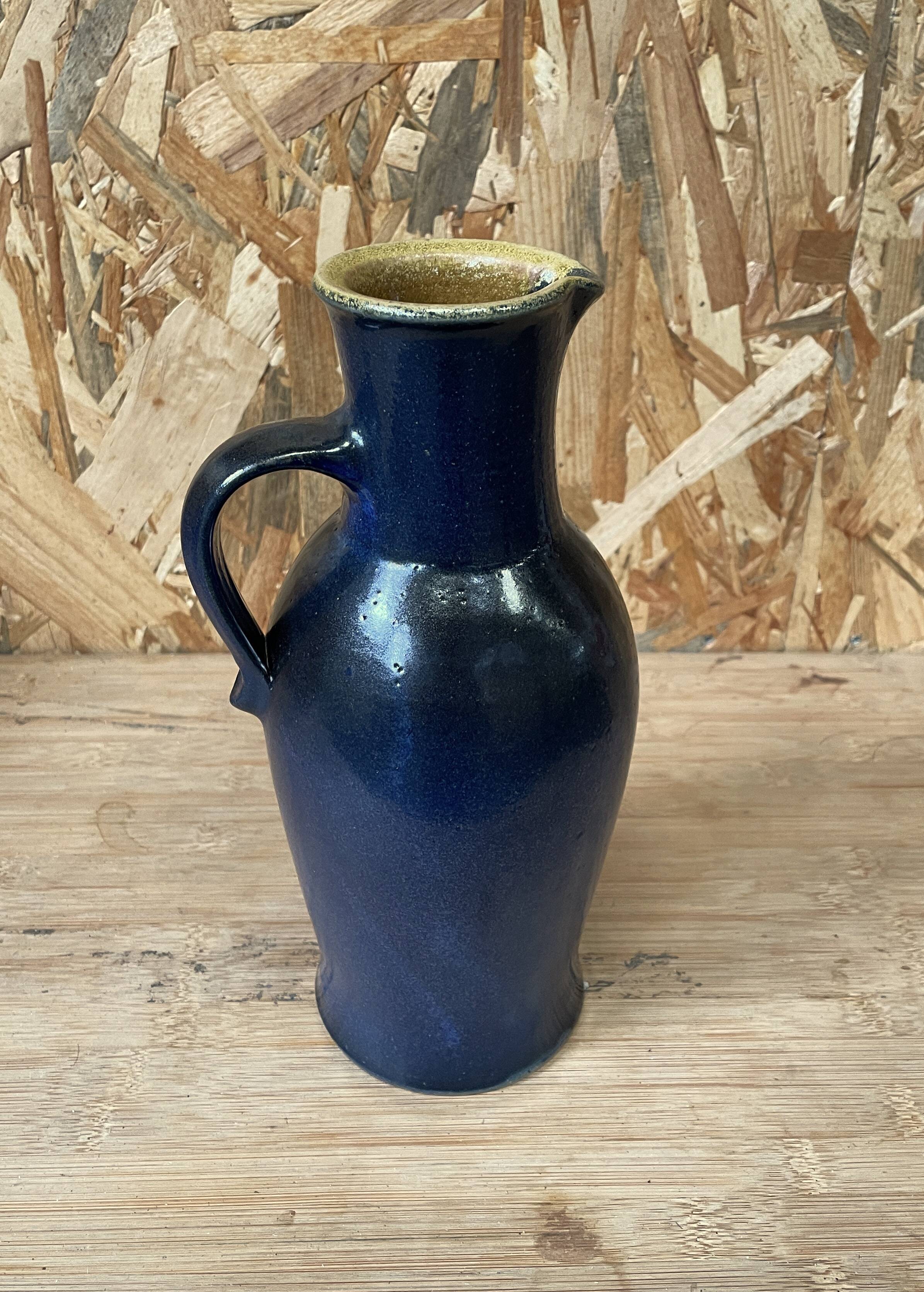 Blue stoneware pitcher by Herbert Schulze Crinitz