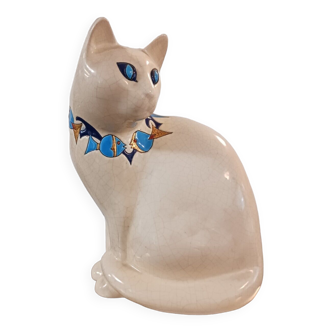 Seated cat Emaux de Longwy large model