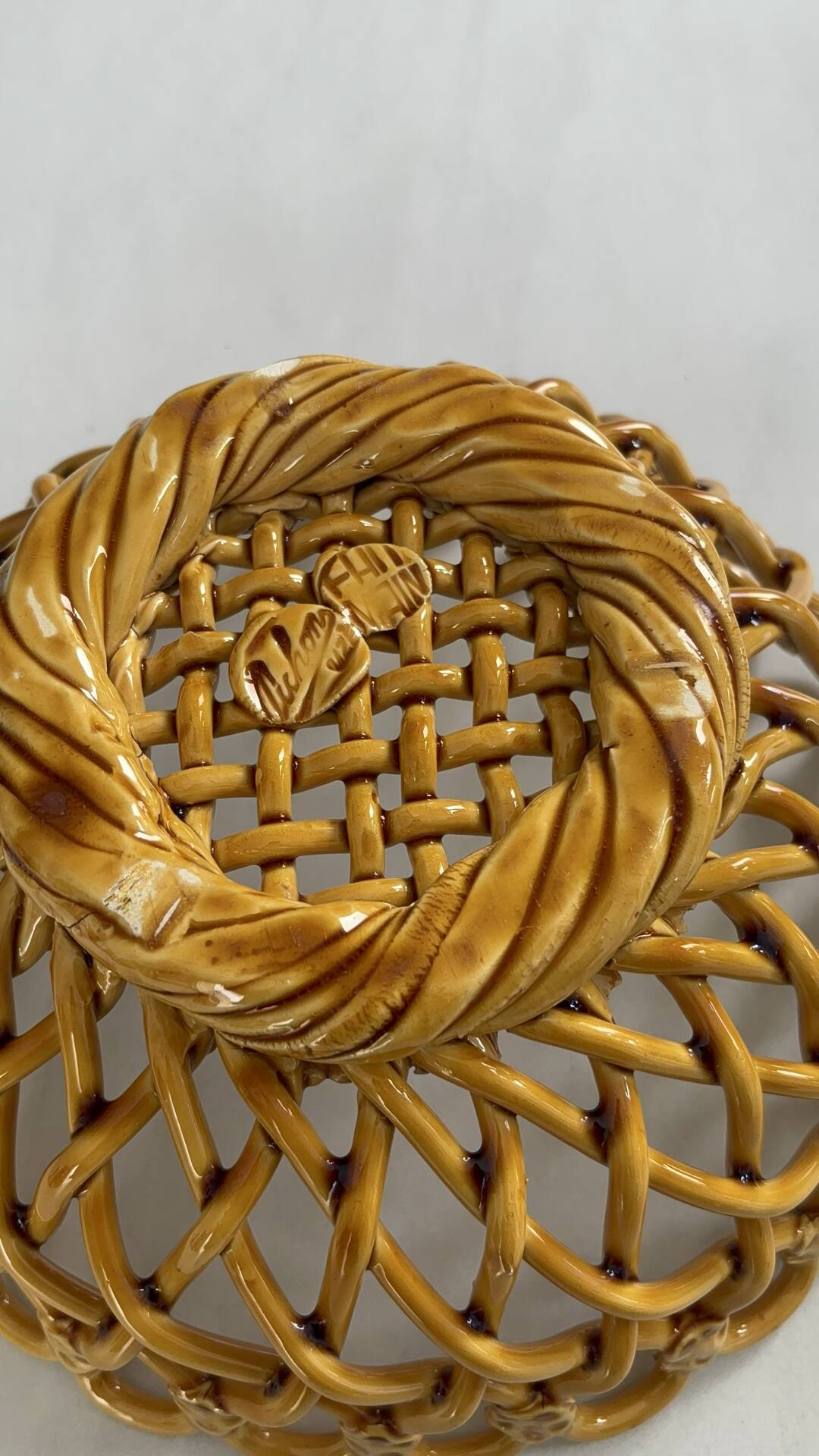 Pichon Uzès handmade ceramic basket – Yellow ochre openwork basket
