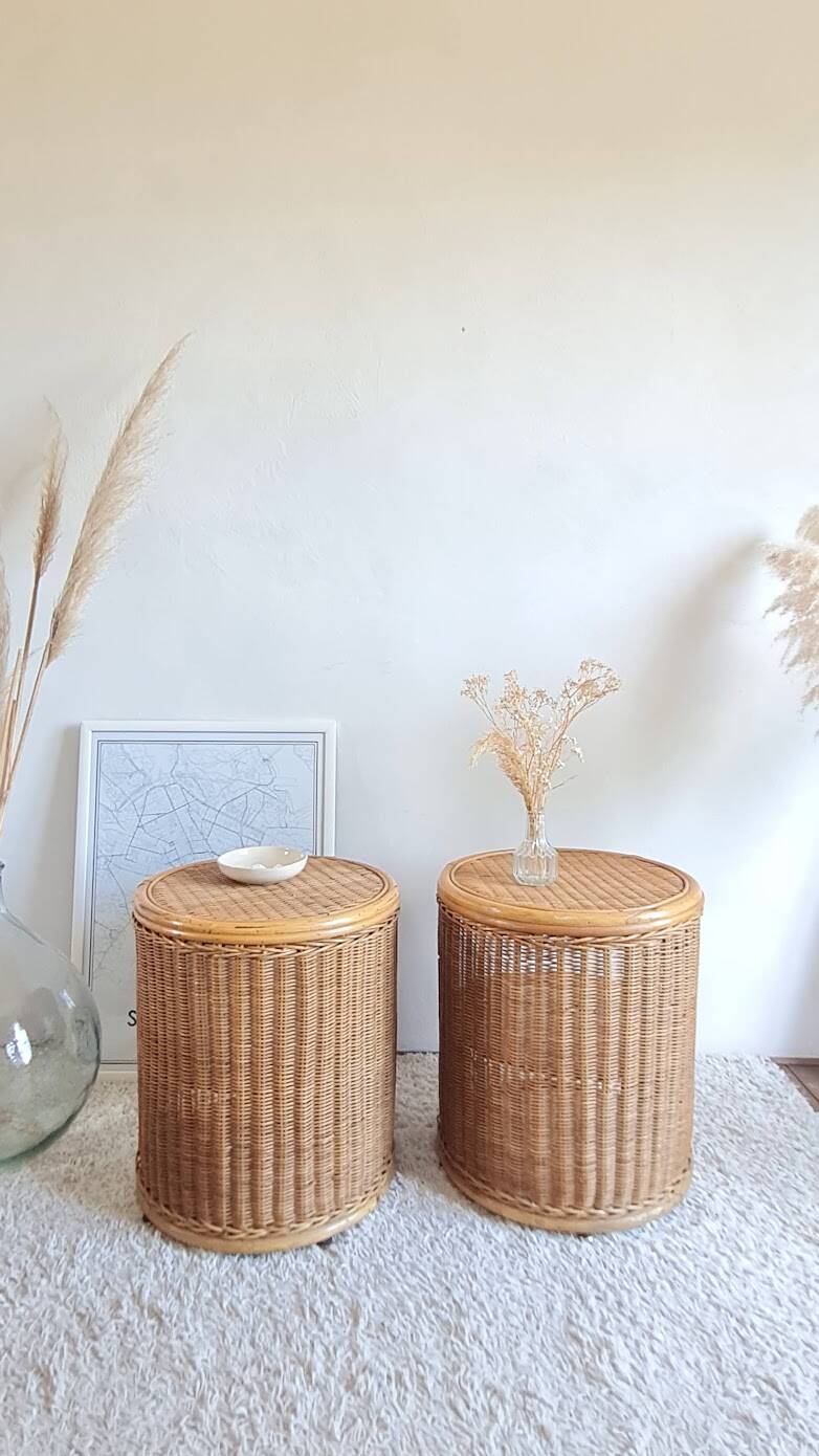 Pair of wicker bedside tables circa the 1970s.