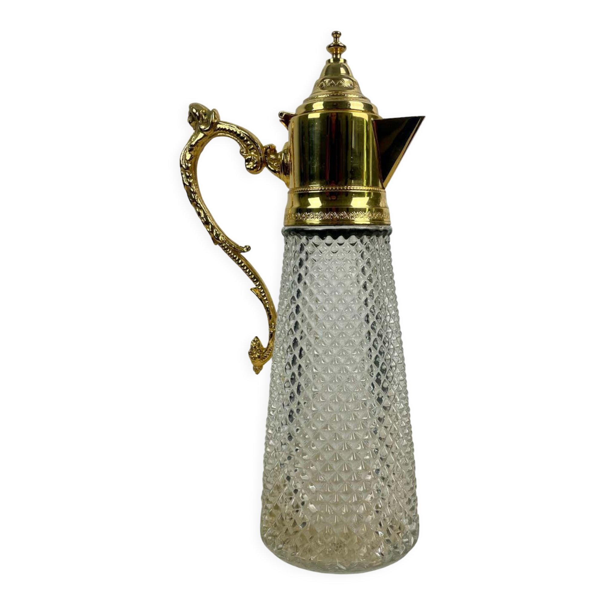 Crystal ewer with diamond tip and gilded metal - decanter - Italy 1930 - Art Deco