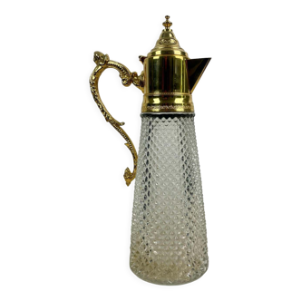 Aiguière en cristal à pointe de diamant et métal doré - carafe - Italie 1930 - Art Deco