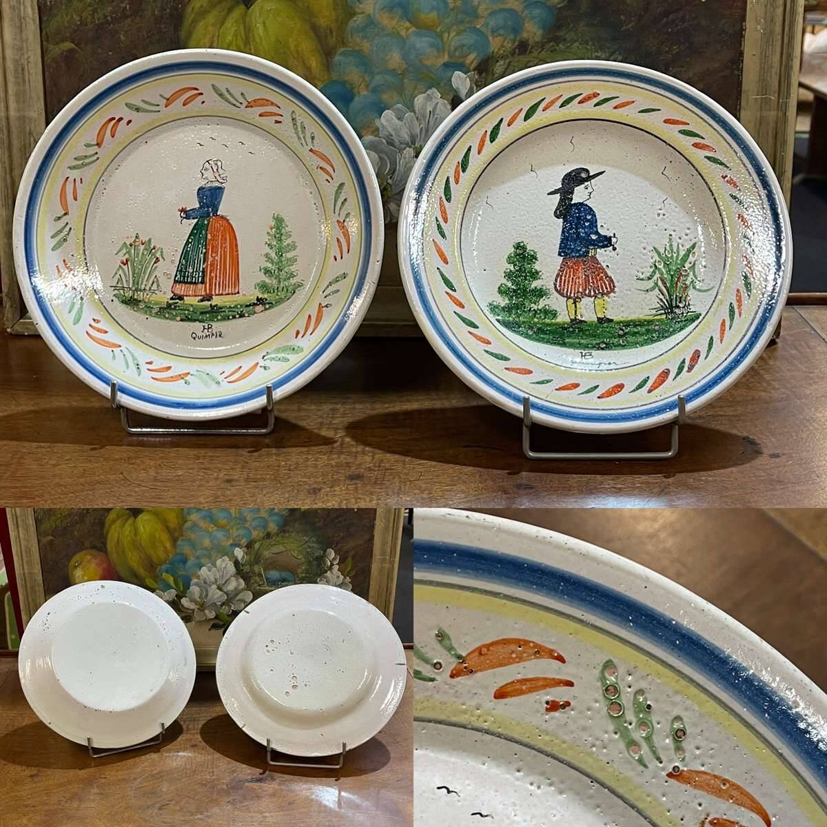 Pair of HB Quimper earthenware plates from the 1920s