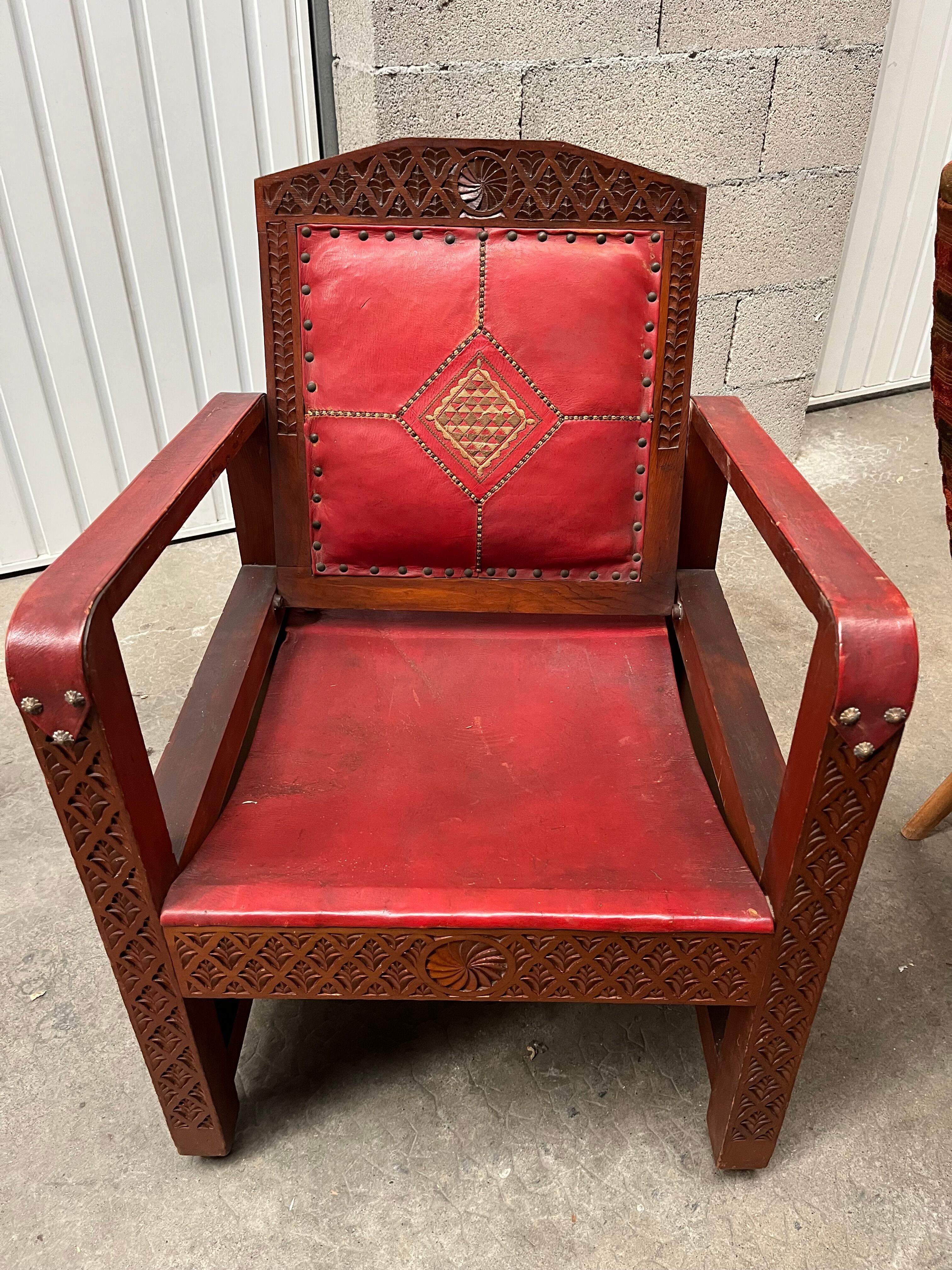 Pair of Moroccan leather armchairs from the 50s