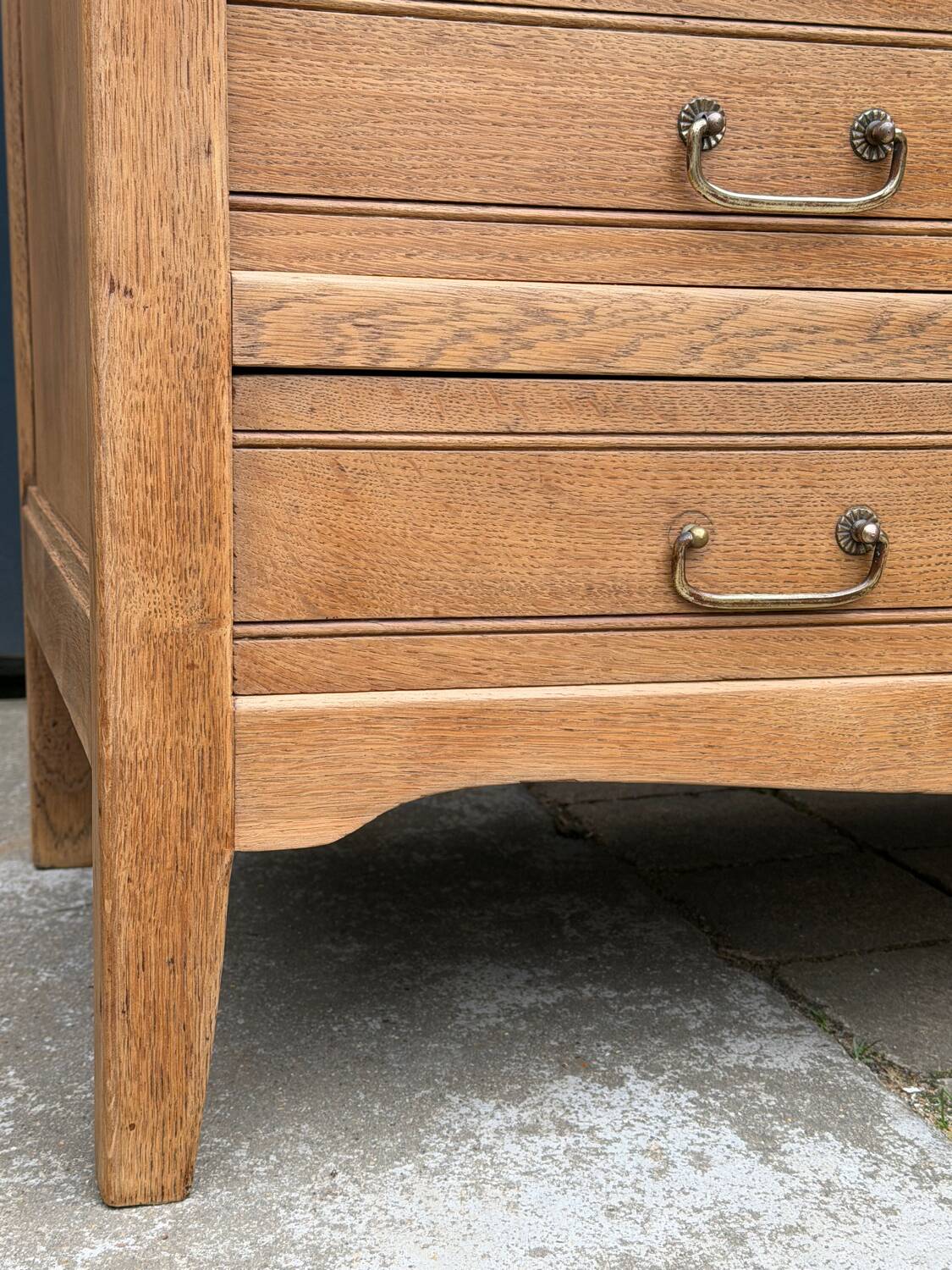 Parisian hotel wardrobe with bevelled mirror, solid raw oak, 1920.