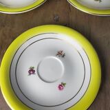3 Gien earthenware cups and saucers decorated with flowers