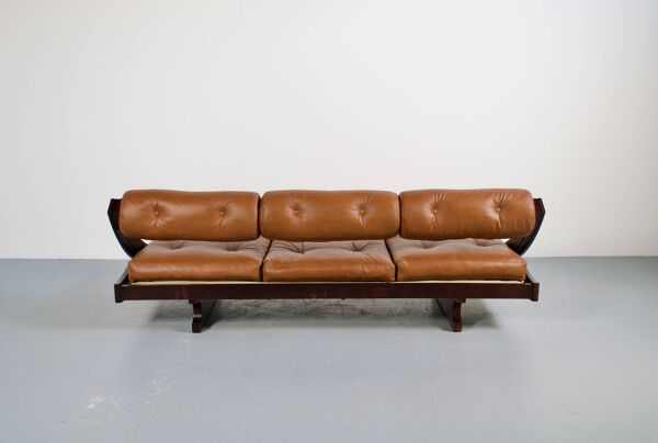 Canapé 3 places gs 195 cuir et palissandre gianni songia 1963 sormani éditeur