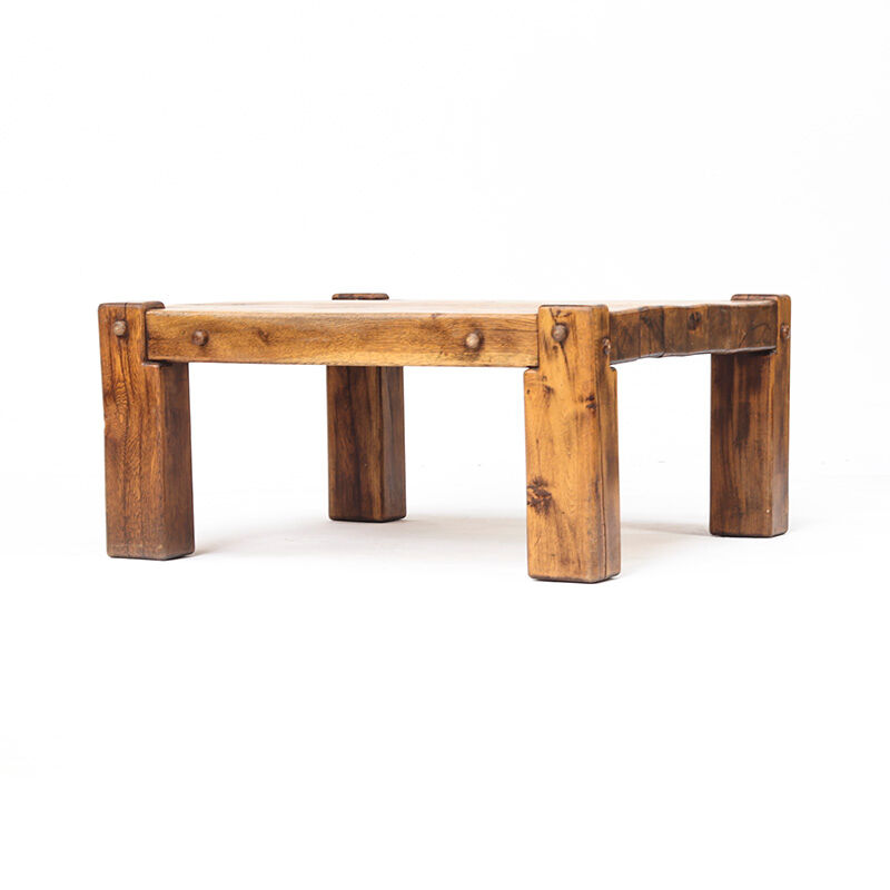 Table basse brutale vintage du milieu du siècle en chêne