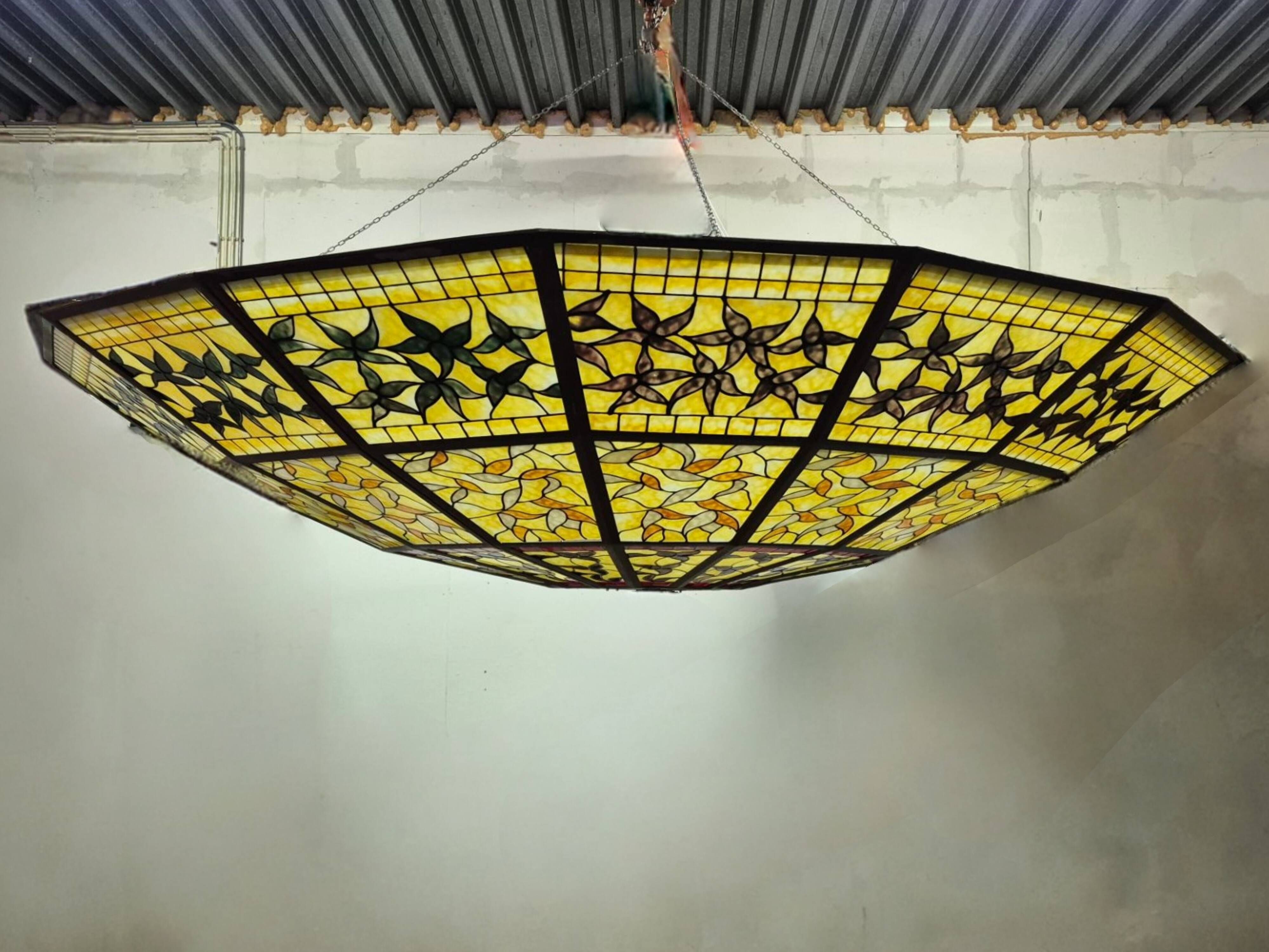 Impressive Tiffany Style Stained Glass Chandelier from the 1990s