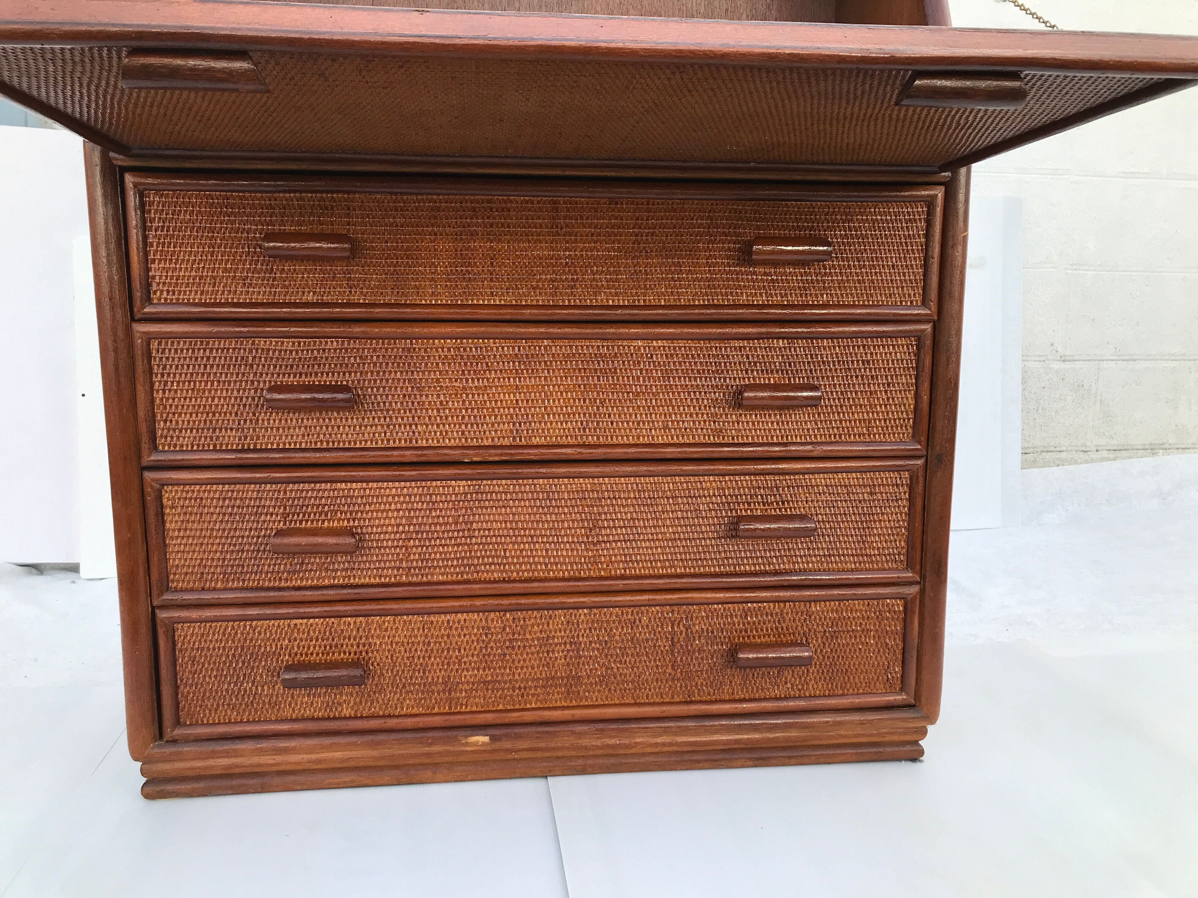 Vintage secretary and wicker rattan