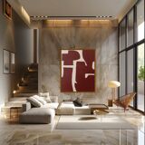 Minimalist organic canvas burgundy 100x81cm