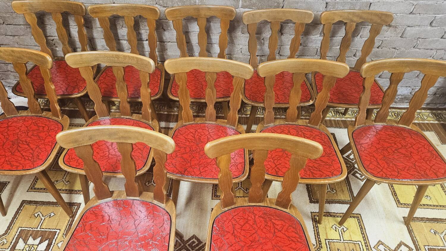 Set of 12 vintage 1960s red leatherette bistro chairs