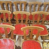Lot de 12 chaises bistrot skaï rouge 1960 vintage