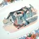 Sarreguemines sauce boat and dish in earthenware with "Obernai" decoration by Henri Loux
