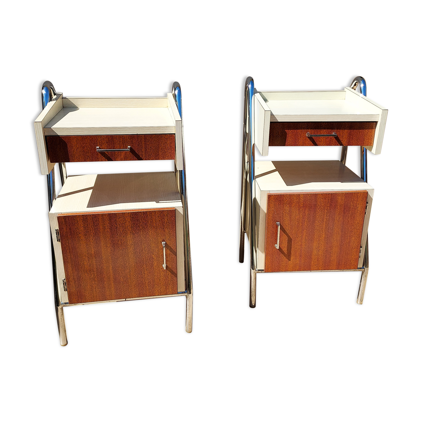 Pair of chrome boarding bedsides