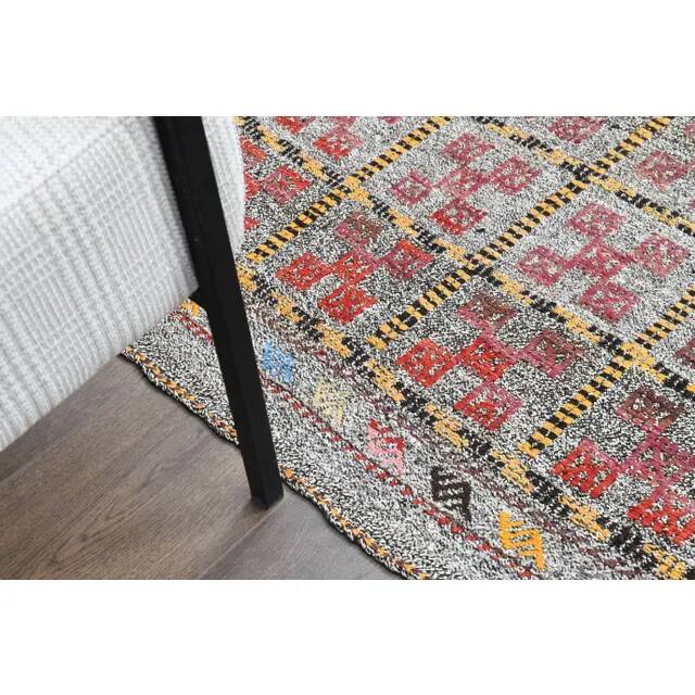 Tapis couloir vintage turc Oushak fait main en laine et coton gris 169x248 cm des années 1970