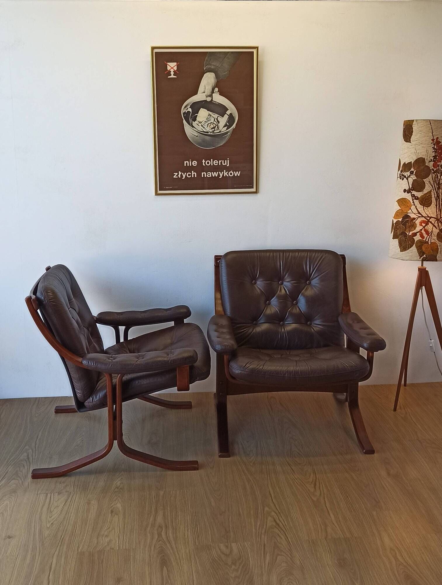 Norwegian Easy Chairs in Leather by Jon Hjortdal, Velledalen. Set of 2.