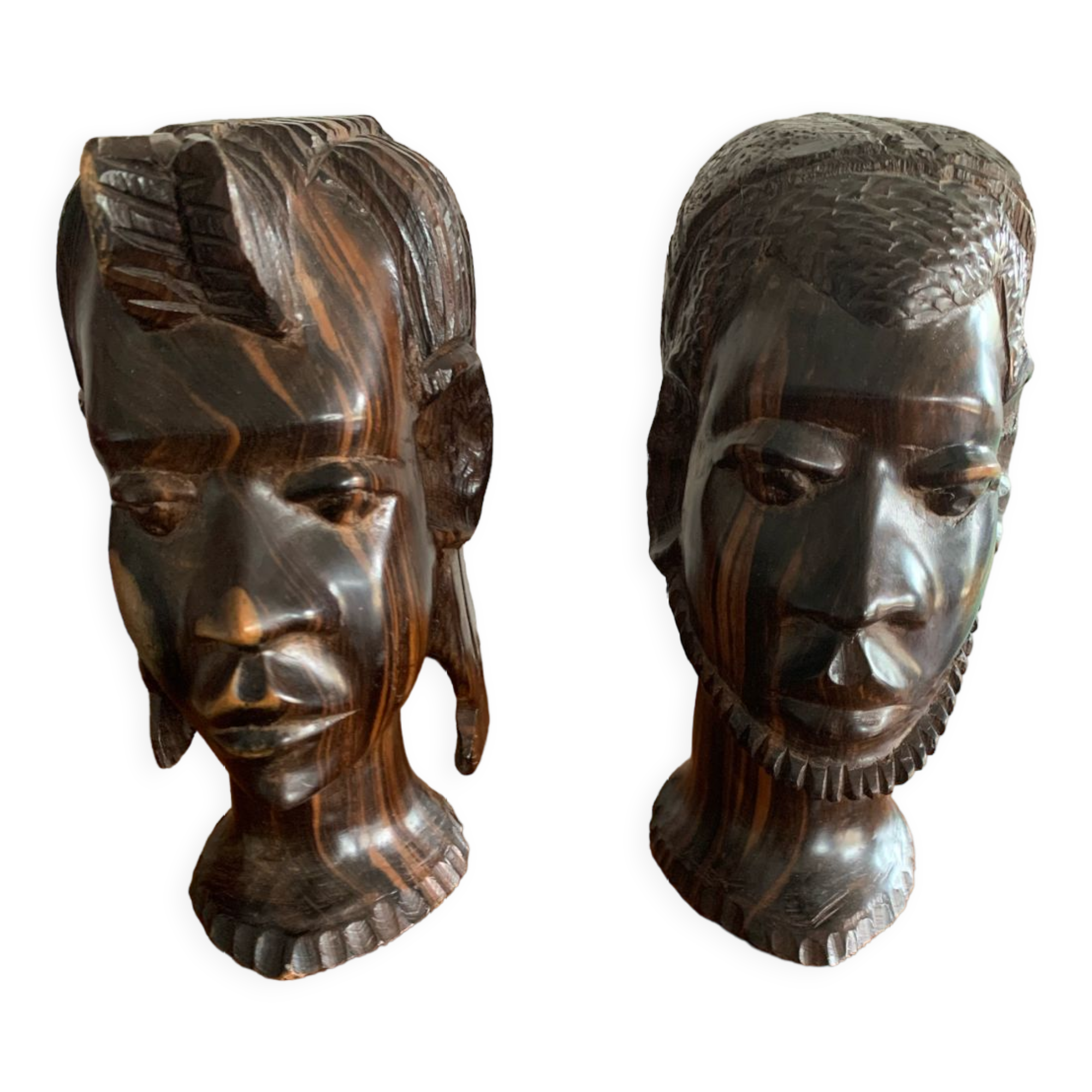 Pair of African ebony busts from Madagascar, 1930s